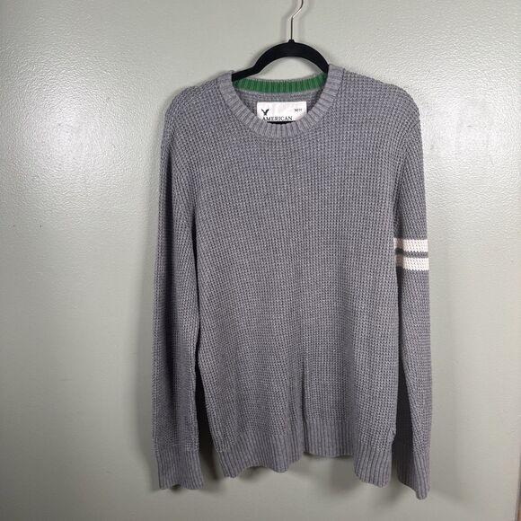 American‎ Eagle Outfitters Gray Sweater Sz XL Waffle Knit Cotton Wool  Midweight - Picture 1 of 8